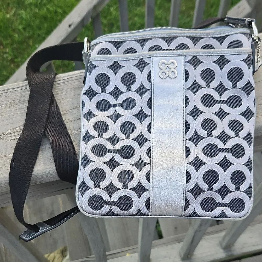 Coach Metallic Silver Signature Crossbody Bag